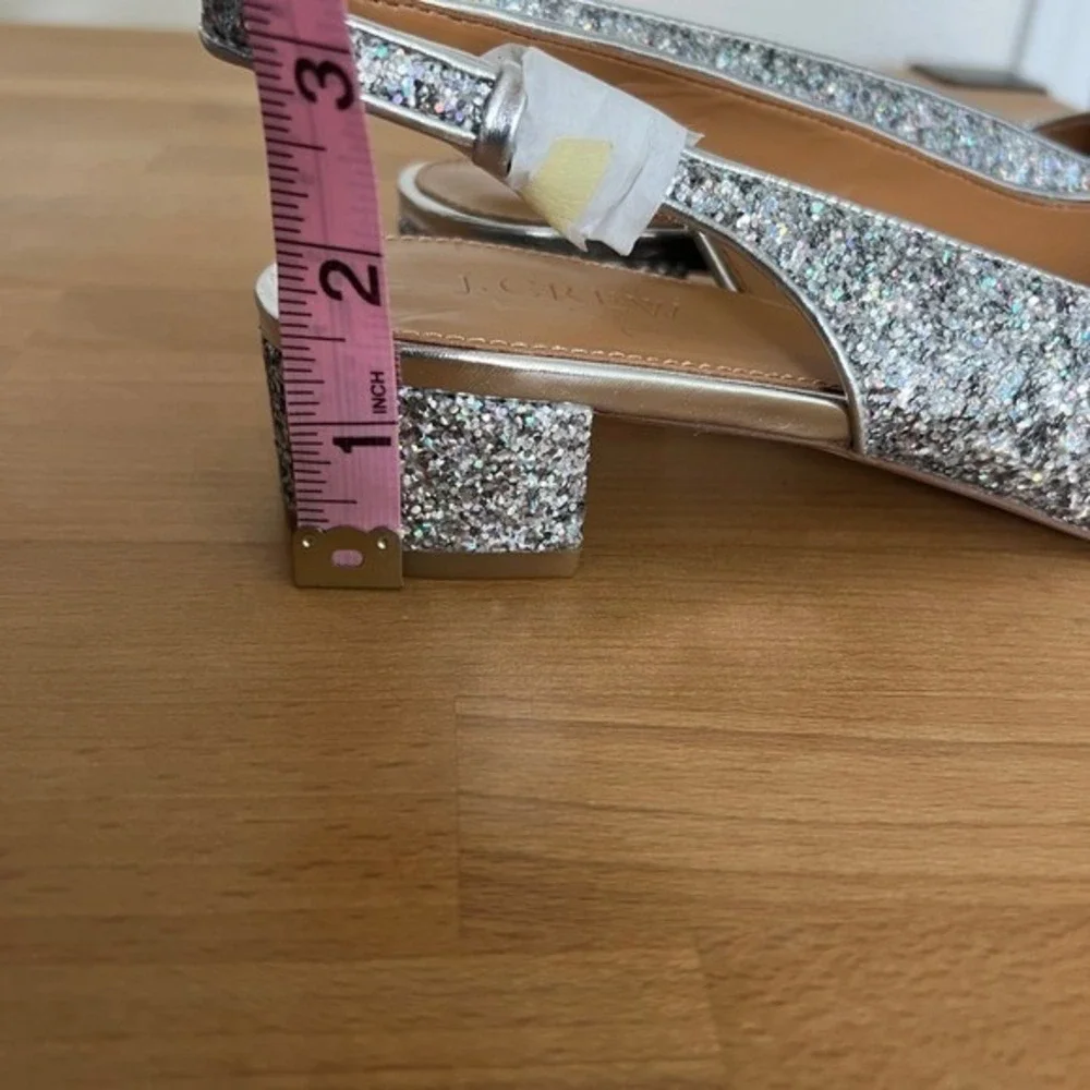 J. Crew Silver Glitter Multicolor Sling Back Pointed Party Toe Heels‎ Shoes